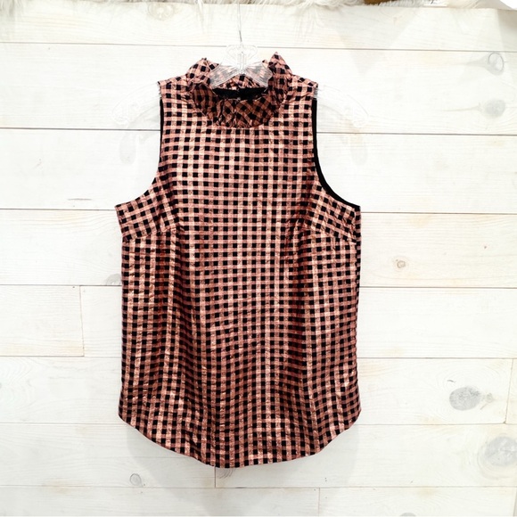 NWT J Crew Metallic Rose Gold and Navy blue Gingham Top ❤️ - Picture 2 of 6